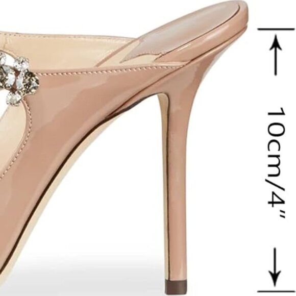 MIRAAZZURRA Women Rhinestone Strappy Pointed Toe Stiletto Sz 7.5 Nude - Picture 2 of 9